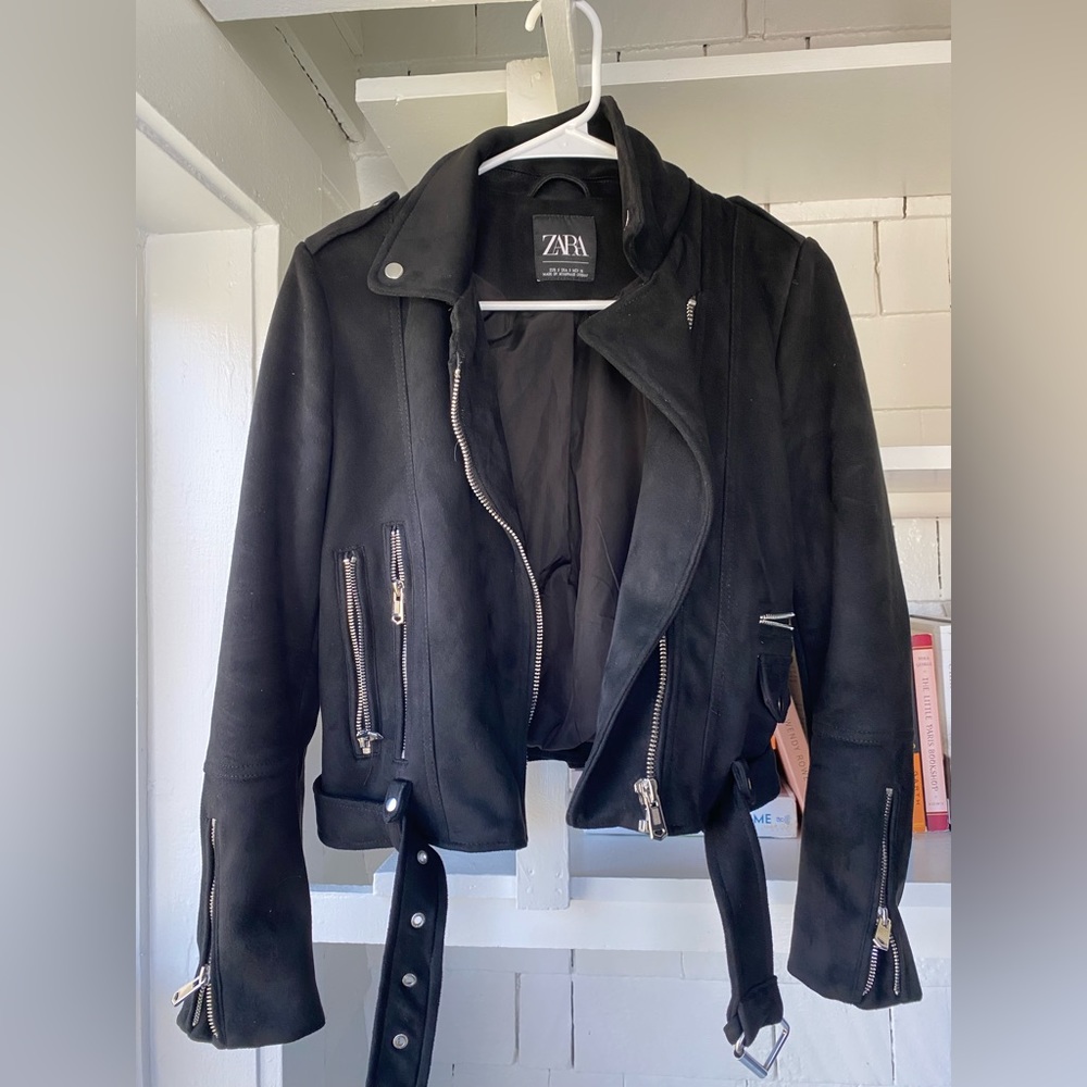 Zara Faux Suede Cropped Biker Jacket